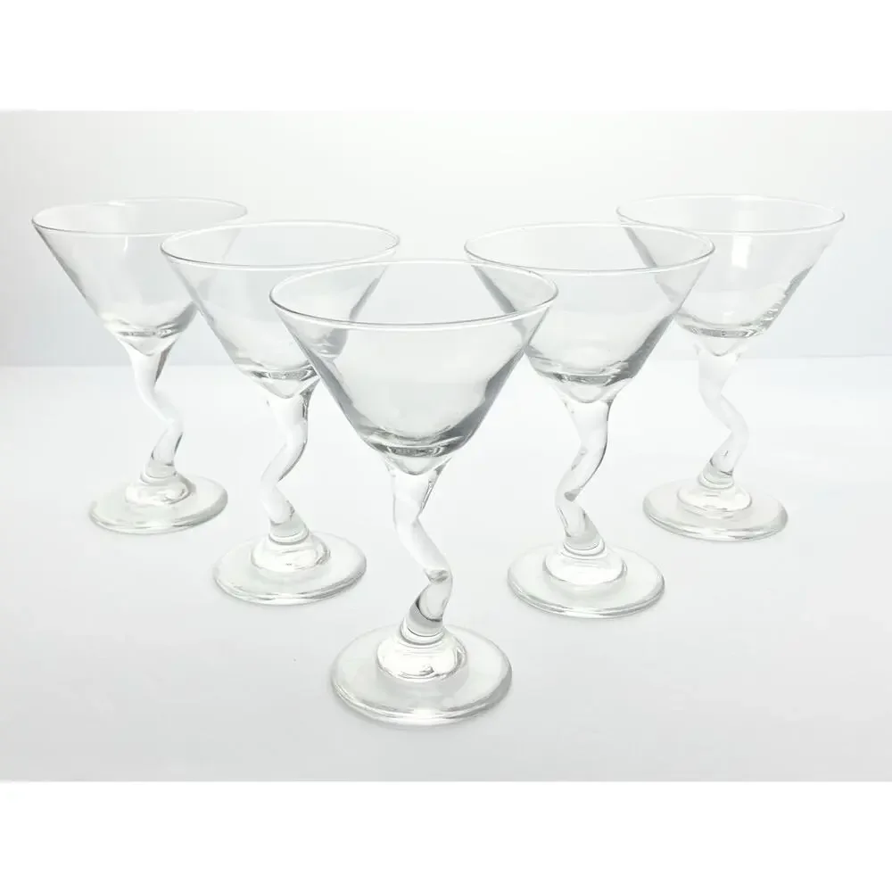 Anchor Hocking “Z-Stem, Zig Zag” Set of 5 Martini Glasses 6 1/2” 9oz
